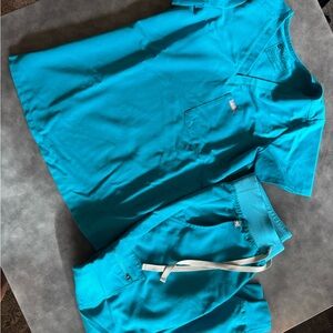 Figs Teal Scrub Top and Pants